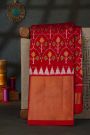 Ikat Silk Red Saree With Florals And Leaves Body