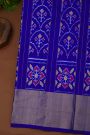 Ikat Silk Royal Blue Saree With Floral And Diamond Border