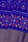 Ikat Silk Royal Blue Saree With Florals And Leaves Body