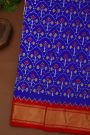 Ikat Silk Royal Blue Saree With Florals And Leaves Body