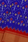 Ikat Silk Royal Blue Saree With Florals And Leaves Body