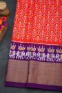 Ikat Silk Orange Saree With Florals And Leaves Body