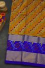 Ikat Silk Mustard Saree With Florals And Leaves Jaal Body