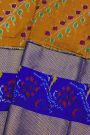 Ikat Silk Mustard Saree With Florals And Leaves Jaal Body
