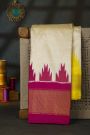 Ikat Silk Off White Saree With Diamonds In Zari Border