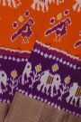 Ikat Silk Orange Saree With Parrots And Elephant Buttis Body