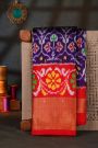 Ikat Silk Royal Blue Saree With Florals And Leaves Jaal Body