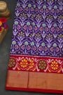 Ikat Silk Royal Blue Saree With Florals And Leaves Jaal Body