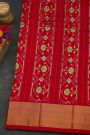 Ikat Silk Royal Blue Saree With Florals And Leaves Jaal Body