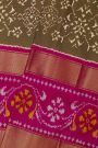 Ikat Silk Dual Colour Saree With Florals And Leaves Body