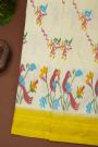 Ikat Silk Off White Saree With Florals And Peacocks Body