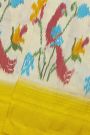 Ikat Silk Off White Saree With Florals And Peacocks Body