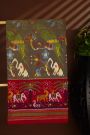 Ikat Silk Dual Colour Saree With Florals Parrots And Elephants Body