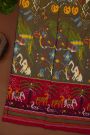 Ikat Silk Dual Colour Saree With Florals Parrots And Elephants Body