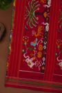 Ikat Silk Dual Colour Saree With Florals Parrots And Elephants Body