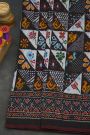 Ikat Silk Black Saree With Florals And Buttis Body