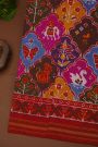 Ikat Silk Multi Colour Saree With Floral Motifs And Red Striped Border