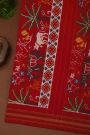 Ikat Silk Multi Colour Saree With Floral Motifs And Red Striped Border