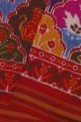 Ikat Silk Multi Colour Saree With Floral Motifs And Red Striped Border