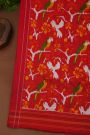 Ikat Silk Navy Blue Saree With Florals And Birds Body