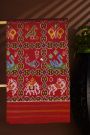 Ikat Silk Red Saree With Florals Swans And Elephants Body