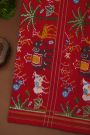 Ikat Silk Red Saree With Florals Swans And Elephants Body
