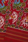 Ikat Silk Red Saree With Florals Swans And Elephants Body