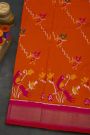 Pochampally Ikat Silk Orange Saree With Floral And Bird Motifs Body