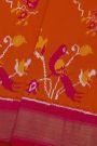 Pochampally Ikat Silk Orange Saree With Floral And Bird Motifs Body