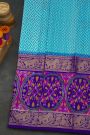 Pochampally Ikat Silk Sky Blue Saree With Peacock And Floral Border