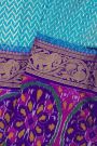 Pochampally Ikat Silk Sky Blue Saree With Peacock And Floral Border