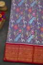 Pochampally Ikat Silk Purple Saree With Floral And Peacock Border