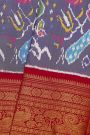 Pochampally Ikat Silk Purple Saree With Floral And Peacock Border