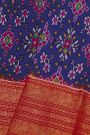 Pochampally Ikat Silk Royal Blue Saree With Floral And Peacock Border