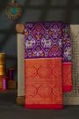Pochampally Ikat Silk Purple Saree With Peacock And Deer Border