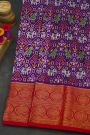 Pochampally Ikat Silk Purple Saree With Peacock And Deer Border