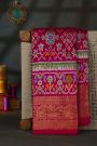 Pochampally Ikat Silk Rani Pink Saree With Floral And Animal Pallaki Border