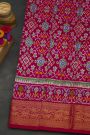 Pochampally Ikat Silk Rani Pink Saree With Floral And Animal Pallaki Border