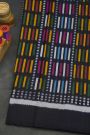 Pochampally Ikat Silk Black Saree With Multicolour Stripe Body