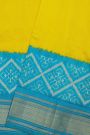 Pochampally Ikat Silk Yellow Saree With Floral Cross-Check Body