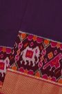Pochampally Ikat Silk Violet Saree With Parrot And Elephant Butti Body