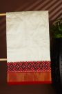 Pochampally Ikat Silk Off White Saree Red Ikat Motif Border And Zari Accent