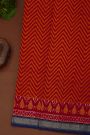 Ikat Silk Red Saree With Zig Zag Lines And Diamonds Border
