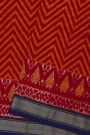 Ikat Silk Red Saree With Zig Zag Lines And Diamonds Border