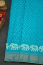 Pochampally Ikat Silk Sky Blue Saree With Diamonds In Zari Border