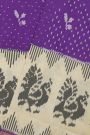 Ikat Silk Purple Saree With Peacocks And Zig-Zag Lines Border