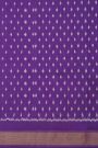 Ikat Silk Purple Saree With Peacocks And Zig-Zag Lines Border