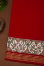 Ikat Silk Red Saree With Florals And Diamonds Border