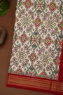 Ikat Silk Red Saree With Florals And Diamonds Border