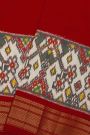 Ikat Silk Red Saree With Florals And Diamonds Border